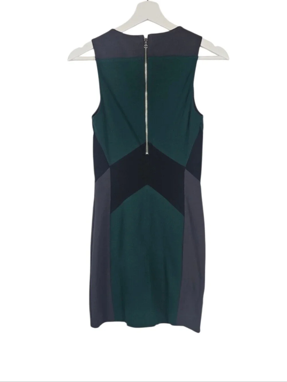 Y2K Style Sleeveless Colorblock Sheath Dress Teal Green Charcoal Gray Size M